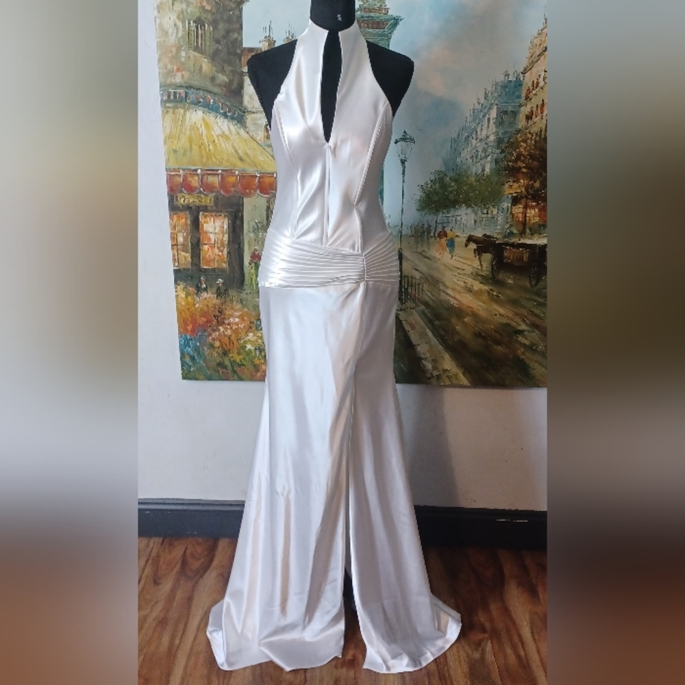 Elegant White Cinderella Halter Gown